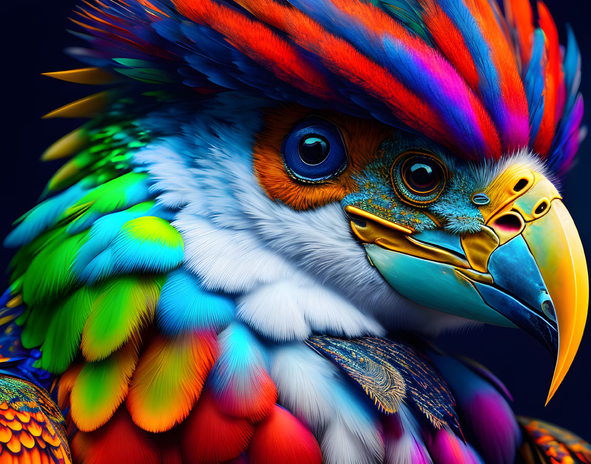 Colorful Parrot Digital Artwork with Detailed Feathers and Golden Beak