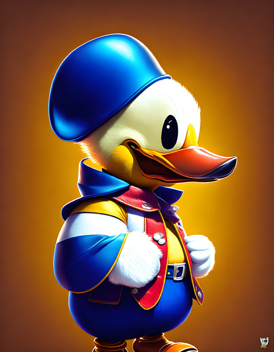 Cheerful anthropomorphic duck in blue sailor suit illustration