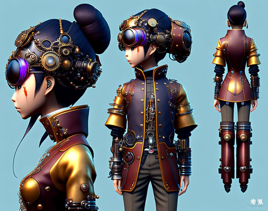 Detailed Steampunk Character 3D Model with Goggles and Gear Details