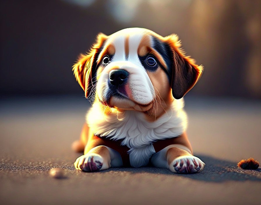 Brown and White Puppy with Floppy Ears and Big Eyes Resting