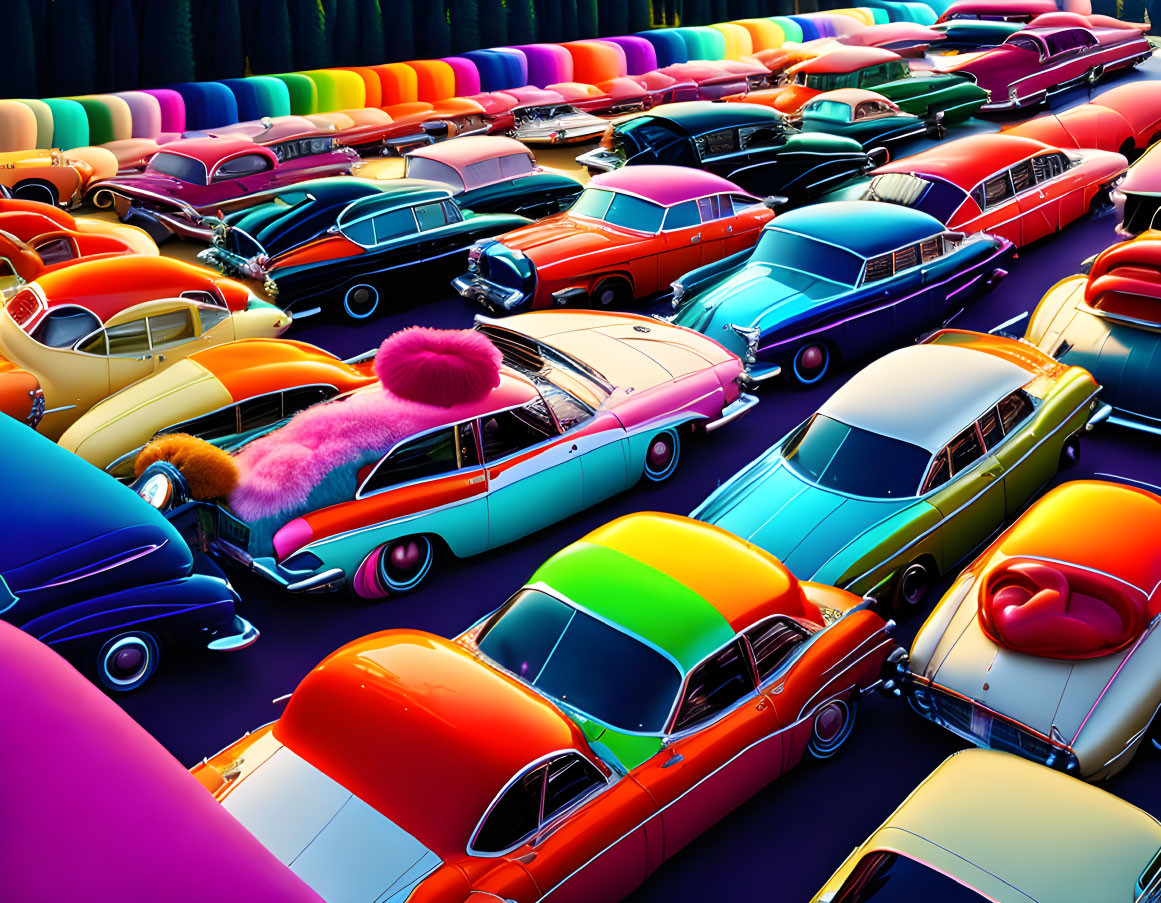 Assortment of Vintage Cars in Various Colors