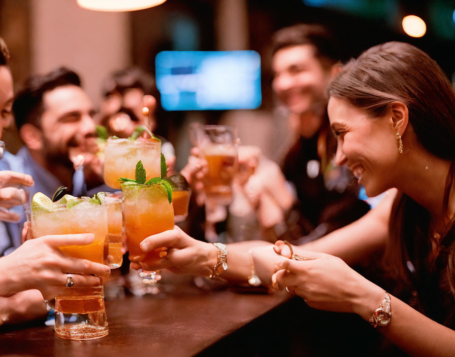 Friends Toasting Cocktails at Indoor Social Gathering