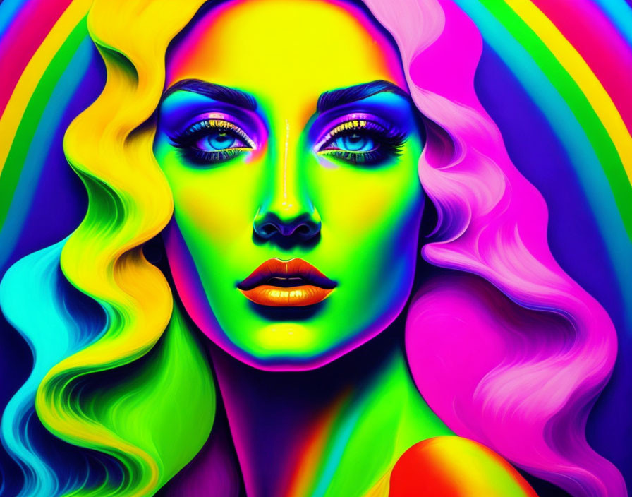 Colorful Digital Artwork of Woman with Multicolored Skin and Hair