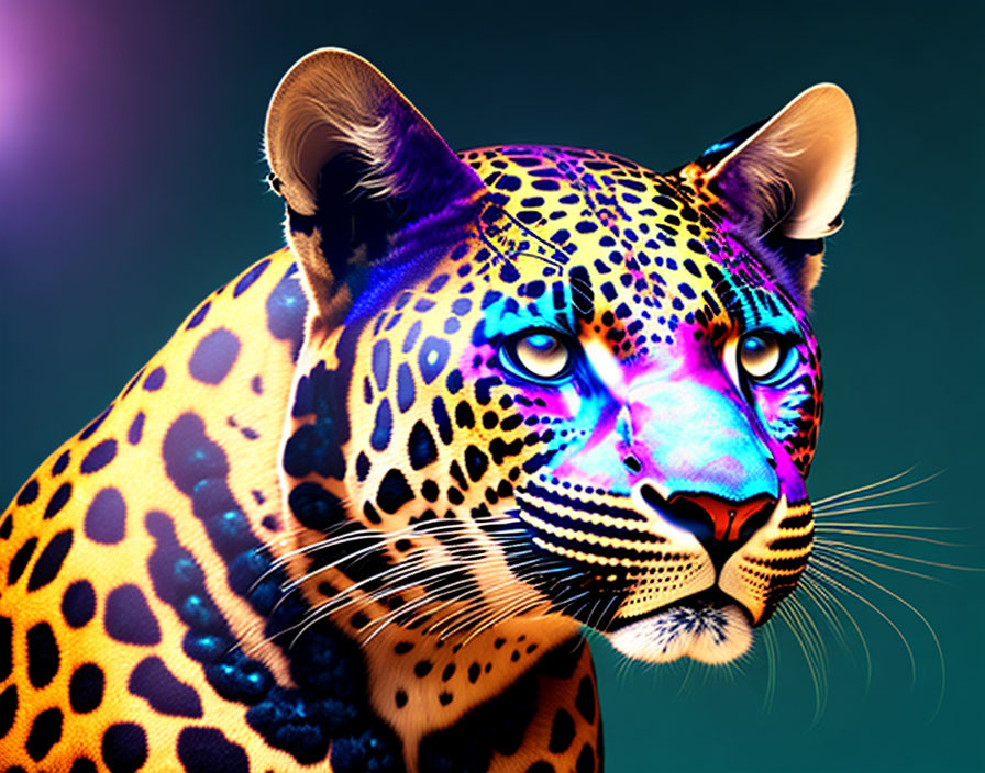 Colorful Leopard Artwork on Cyan and Magenta Background