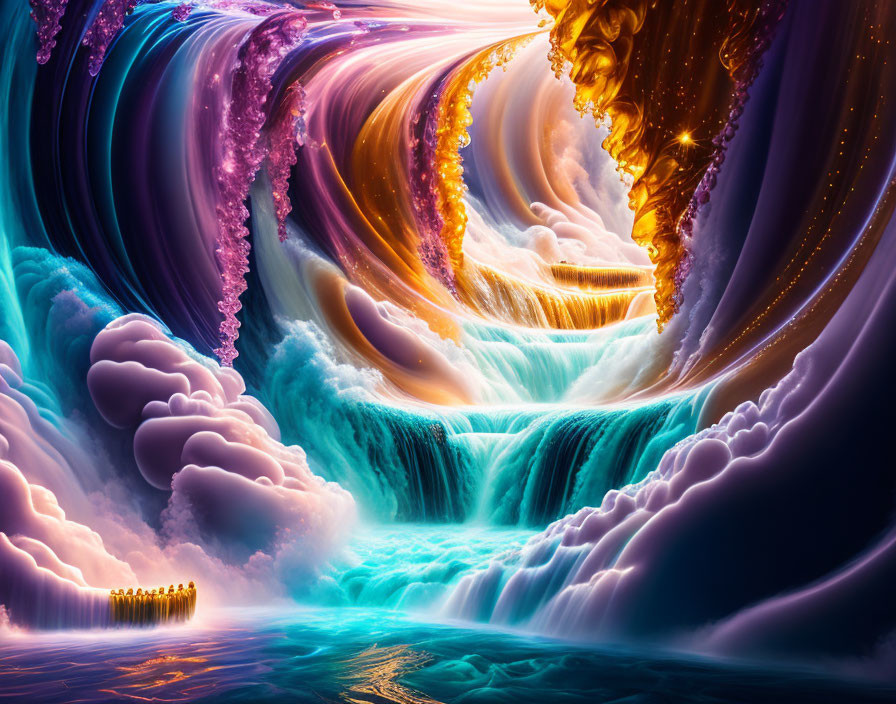 Colorful Surreal Wave Artwork with Textures and Clouds