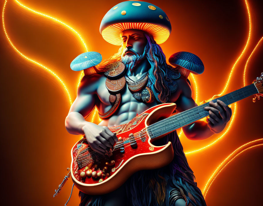 Colorful depiction of Shiva as a rockstar playing electric guitar