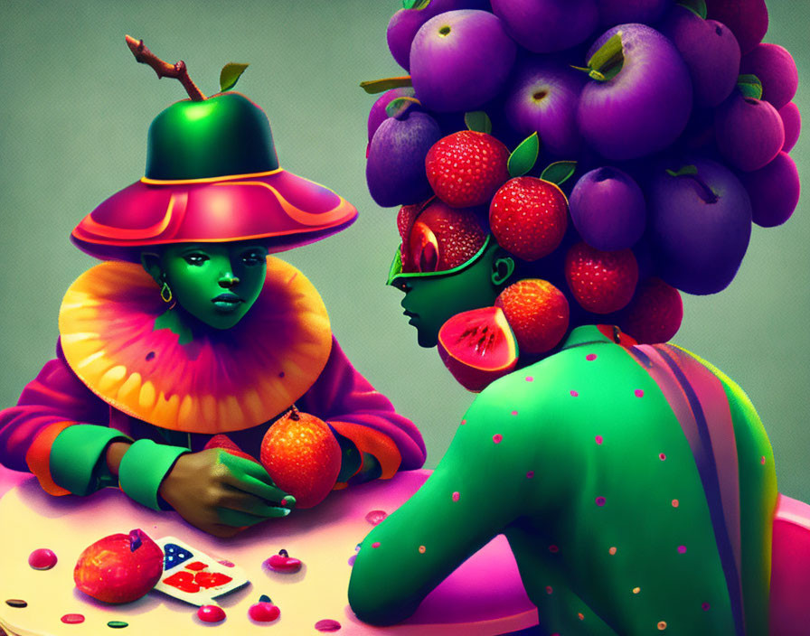 Colorful Card Game with Fruit-Headed Characters