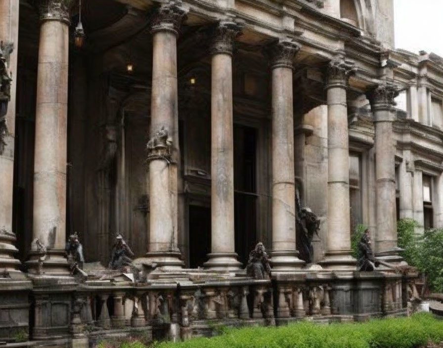 Historic building with Corinthian columns and statues.