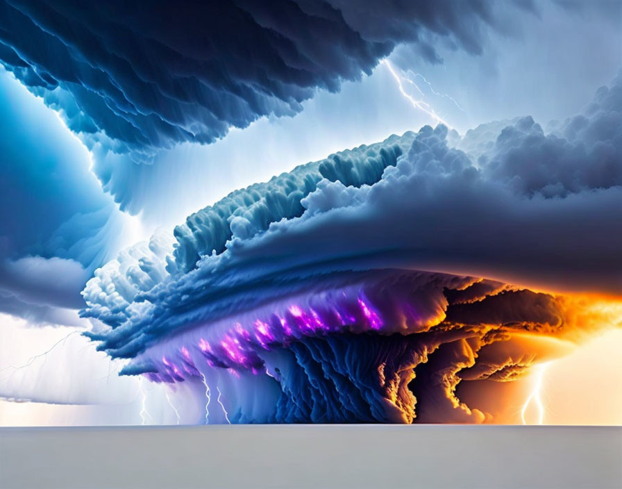 Supercell Thunderstorm with Mesocyclone Structure and Lightning