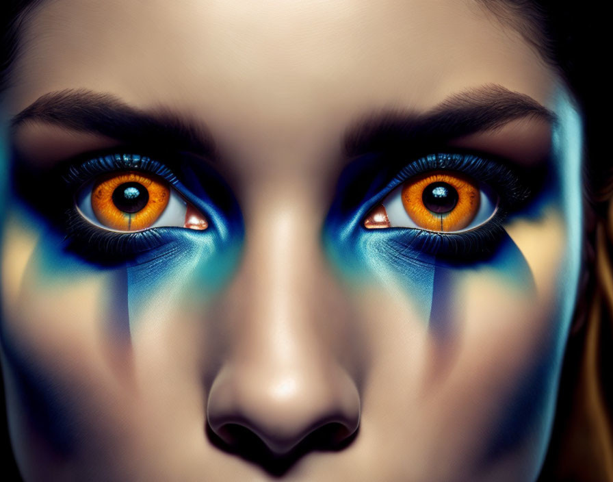 Person with Vibrant Orange Eyes and Butterfly Wing Eye Makeup