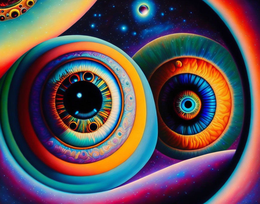 Colorful Cosmic Eyes Artwork with Swirling Patterns