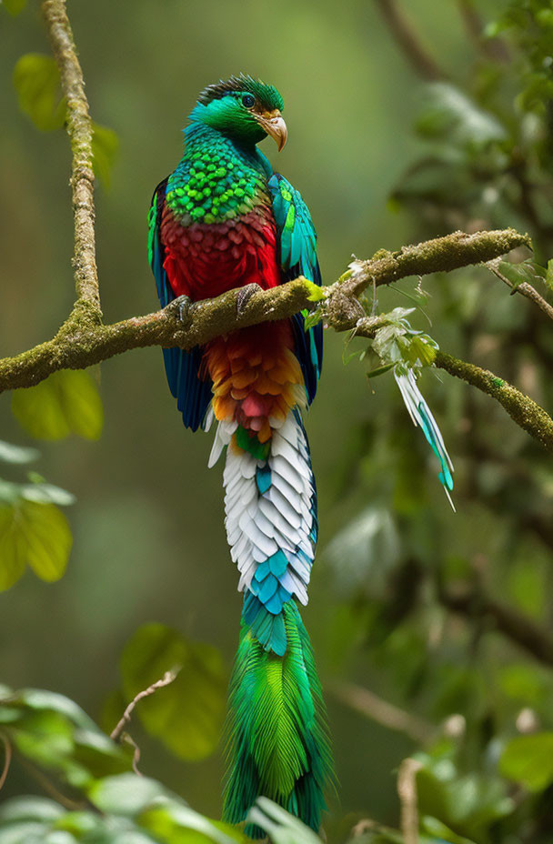 Colorful Quetzal Bird Perched in Lush Forest Environment