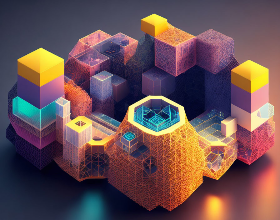 Colorful Abstract Geometric Landscape in 3D Art