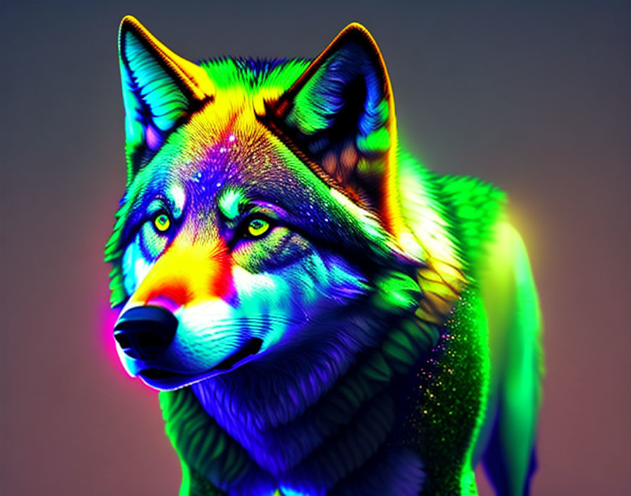 Colorful Rainbow Wolf Artwork on Dark Background