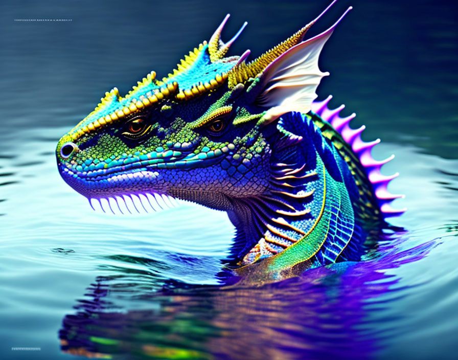 Colorful Digital Art: Dragon Head Emerges from Water