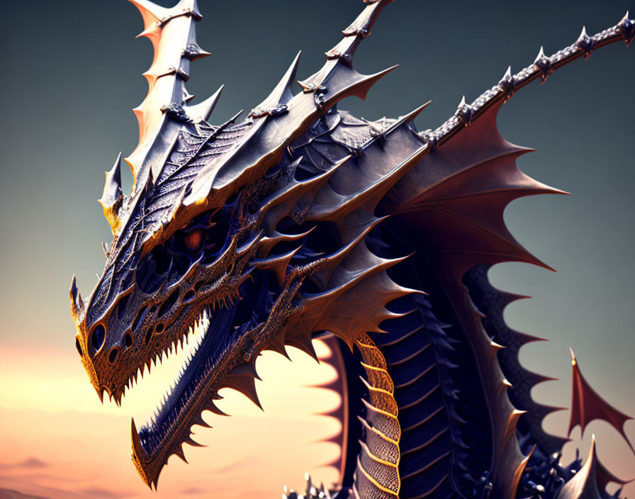 Detailed Image of Menacing Dragon with Sharp Spikes and Ferocious Teeth