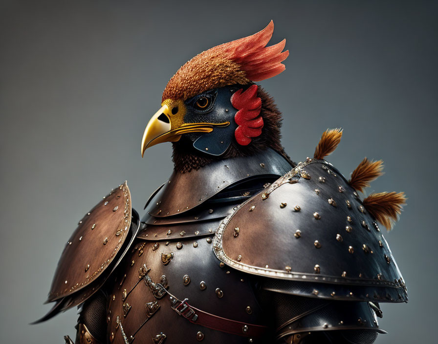 Eagle with human-like armor blending avian and medieval knight features