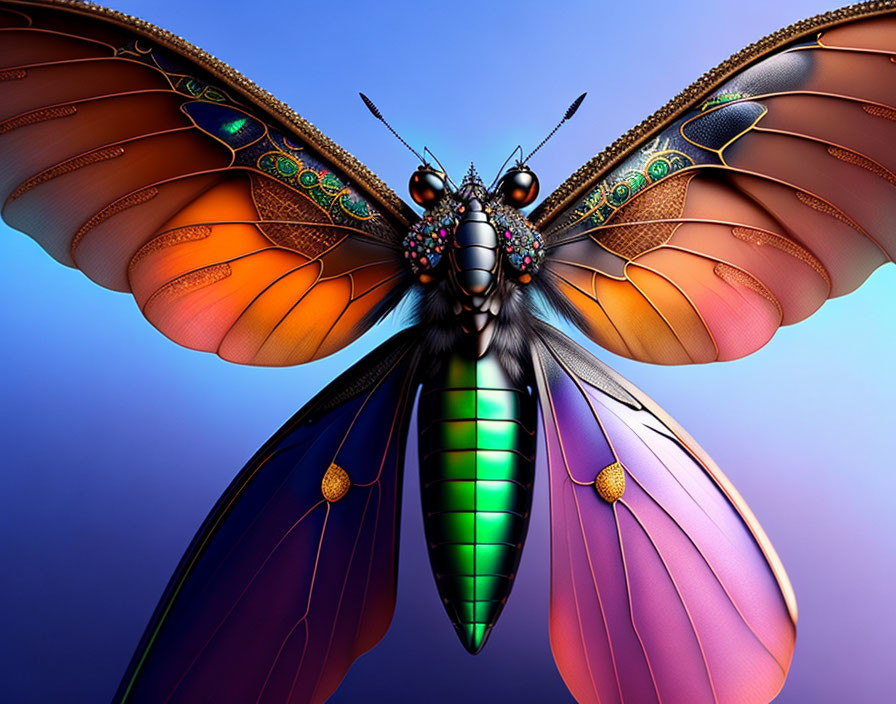 Colorful Digital Illustration of Butterfly with Intricate Patterns