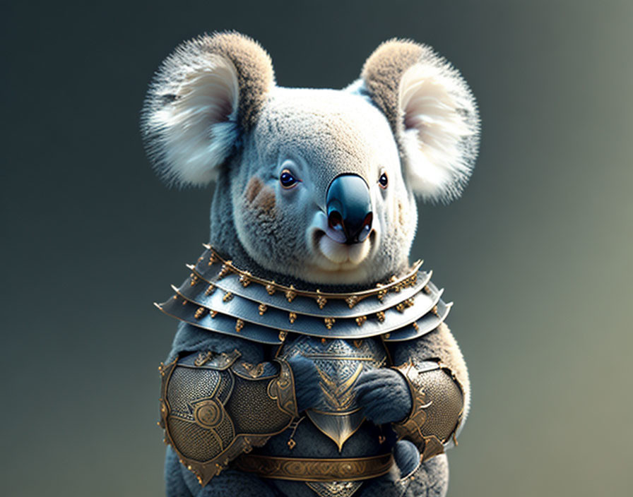 Fantasy knight-themed koala illustration on gray background