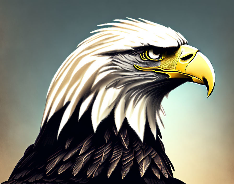 Majestic bald eagle head with sharp yellow beak and intense eyes