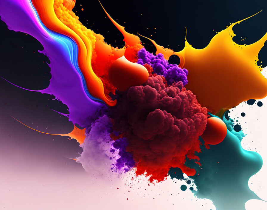 Abstract orange, purple, and red fluid shapes on black background