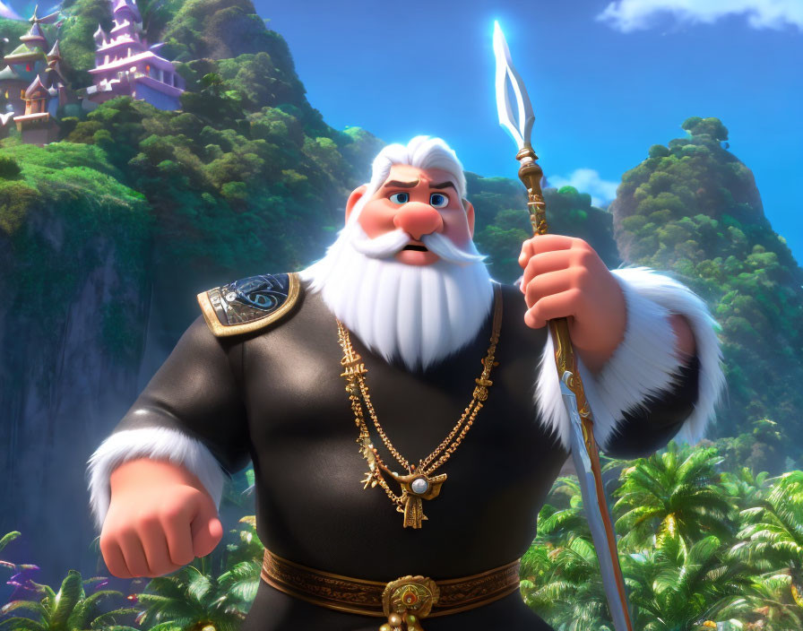 Robust King Animated Character with White Beard Holding Scepter