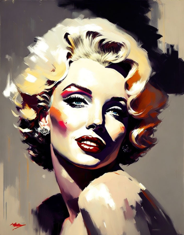 Blonde woman portrait with red lips and classic hairstyle