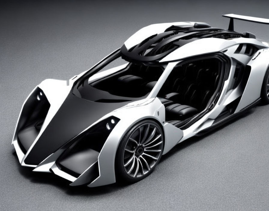 Futuristic Black and White Sports Car with Aerodynamic Design