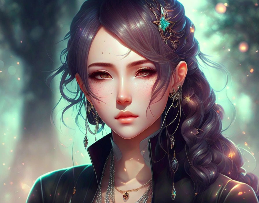 Fantasy-style portrait of a woman with dark hair and mystical glow