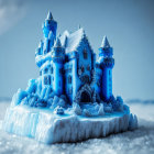 Animated characters on vibrant blue ice formation in snowy landscape