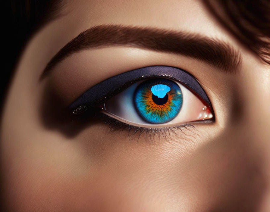 Detailed Close-Up of Bright Blue Eye with Eyelashes and Eyeliner