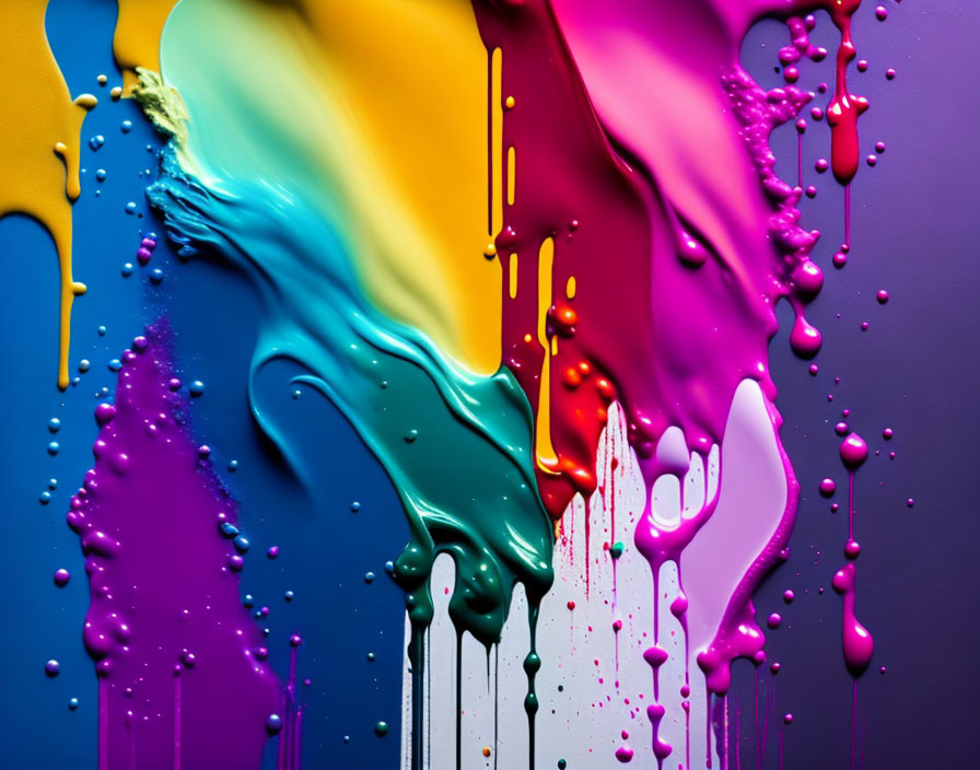 Colorful Paint Flowing and Dripping on Reflective Surface