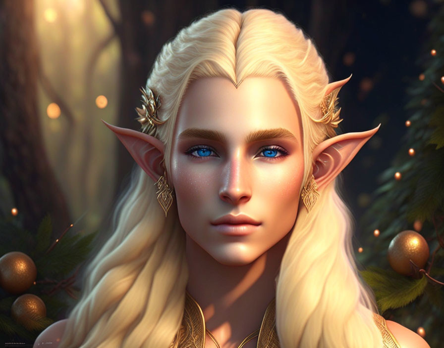 Fantasy elf illustration with blond hair and gold ear jewelry