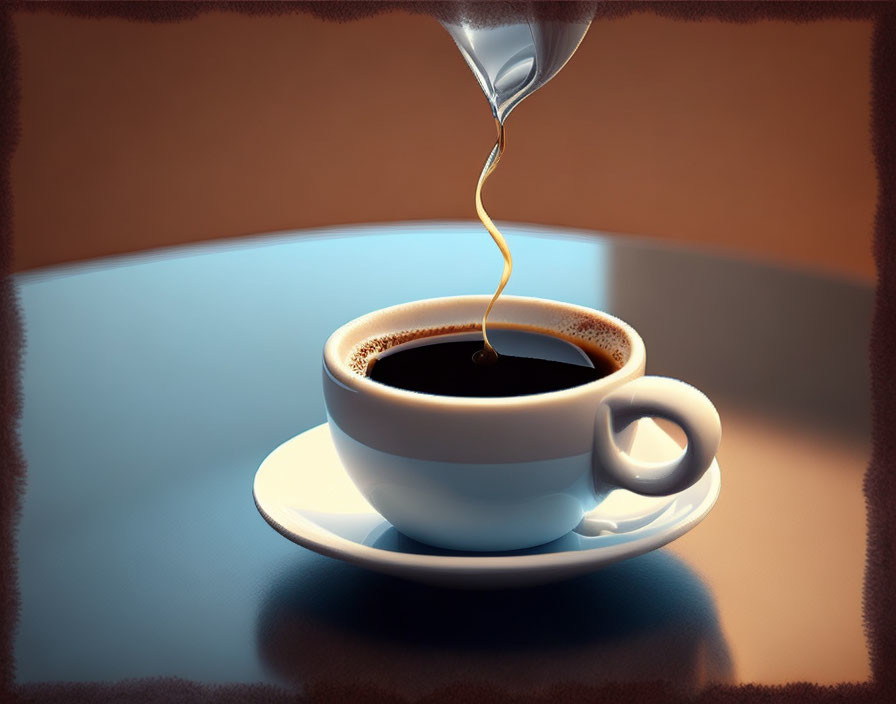 Pouring Coffee into White Cup on Saucer with Sepia Background