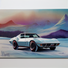 Vintage White and Blue Corvette Stingray in Scenic Mountain Setting