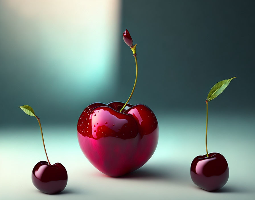 Stylized cherries in varying sizes on blue background