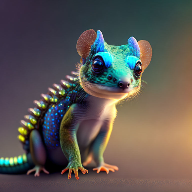 Colorful Digital Illustration of Whimsical Gecko-Like Creature