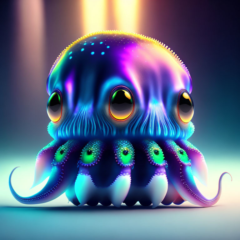 Vibrant octopus illustration with expressive eyes and neon textures