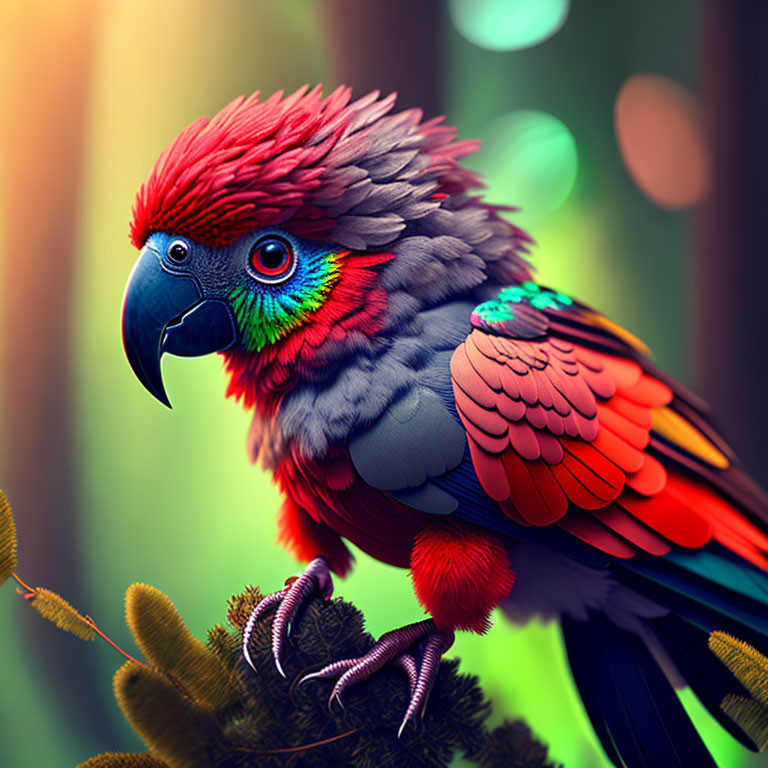 Colorful Parrot with Red, Green, and Blue Feathers in Lush Forest