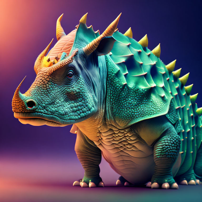 Vibrant triceratops illustration on colorful background