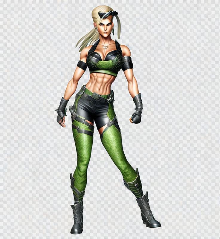 Blonde Female Video Game Character in Black and Green Outfit