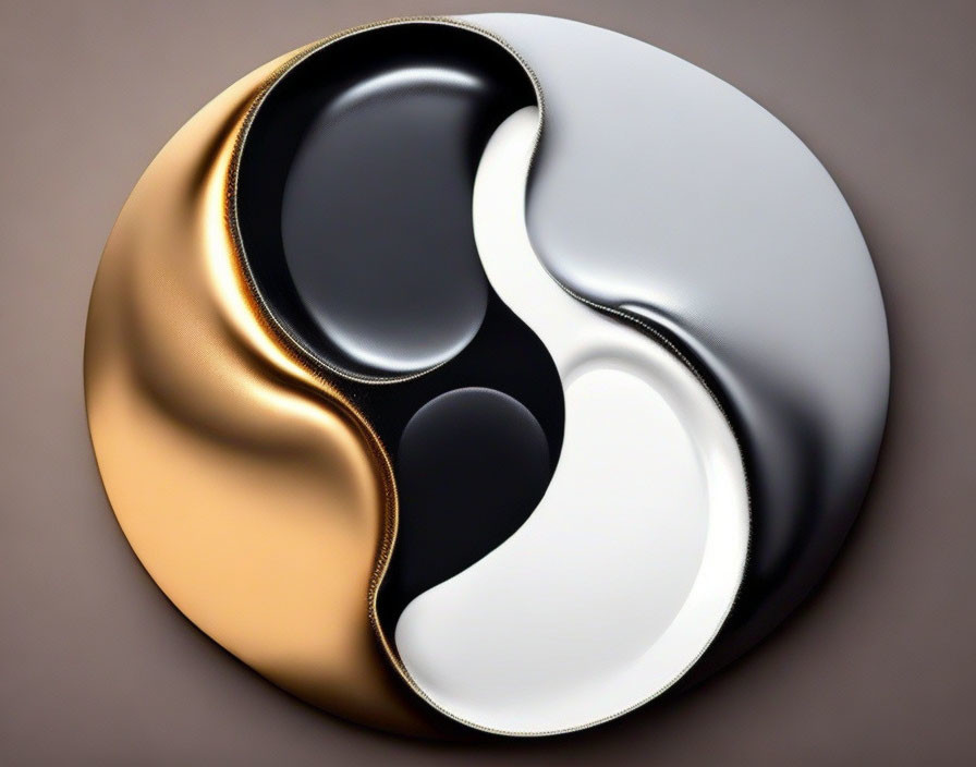 Modern 3D Yin-Yang Symbol with Metallic Twist