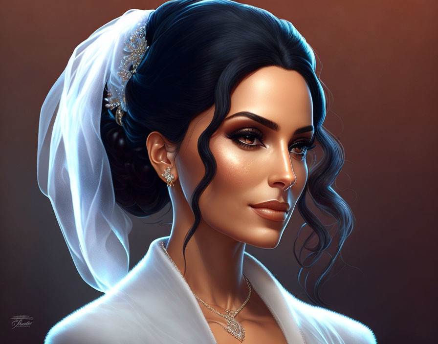 Bride with Veil, Elegant Makeup, and Jewelry Portrait