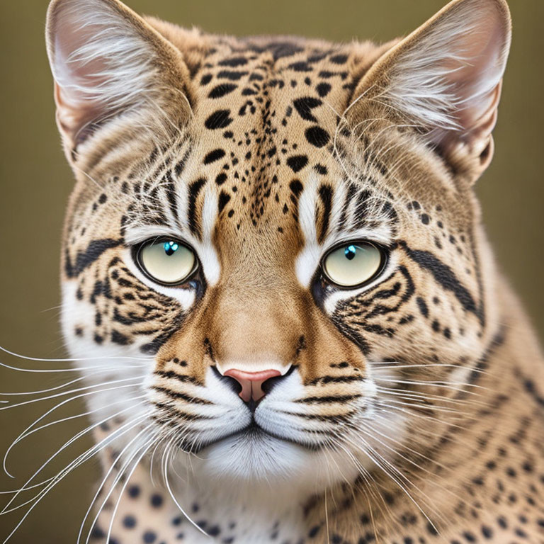 Detailed Close-Up of Ocelot with Spotted Fur and Green Eyes