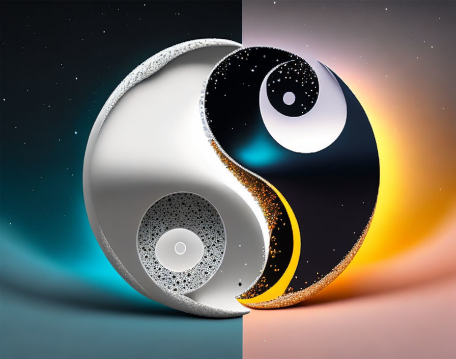 Yin-Yang symbol with celestial elements in cosmic theme