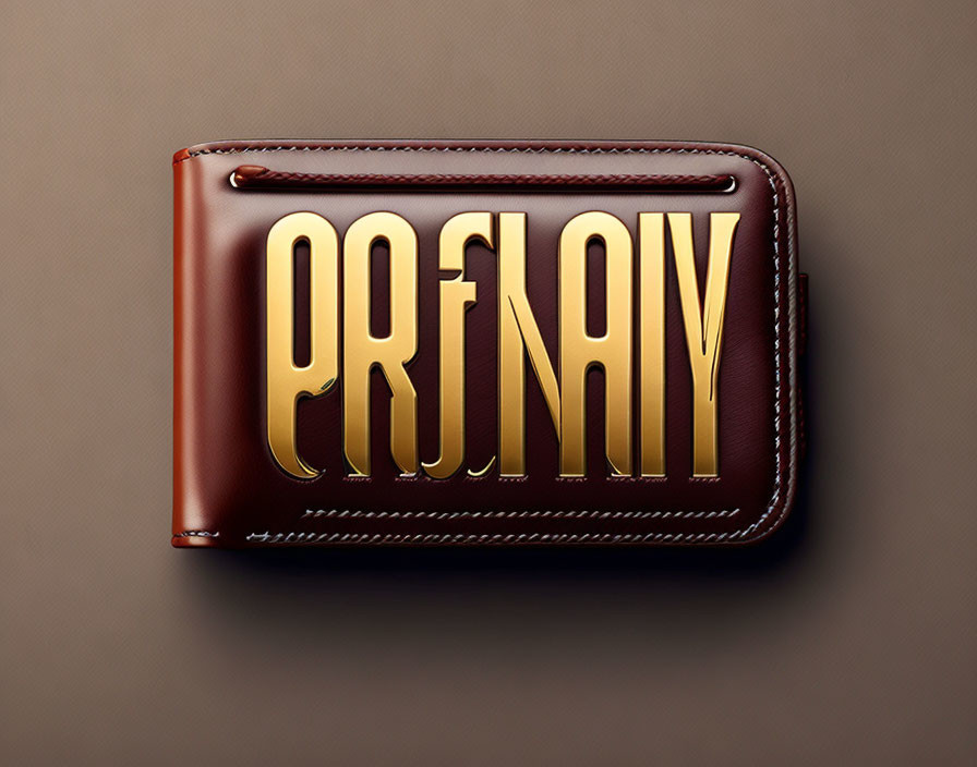 Brown Leather Wallet with Embossed Golden Lettering on Textured Background