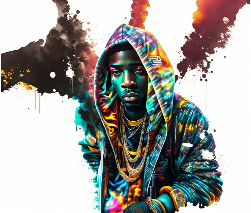 Colorful Abstract Digital Artwork of Person in Hoodie