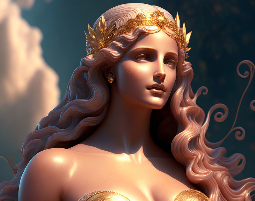 Golden-haired woman with crown in ethereal 3D render