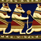 Stylized mice in ancient Egyptian attire on blue and gold background