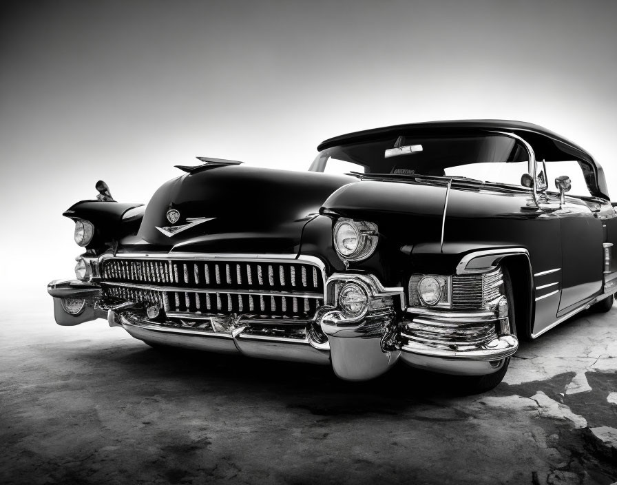 Classic Black Cadillac with Chrome Accents on Gradient Backdrop